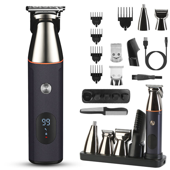 All-In-One Beard Trimmer Set for Men, 5 Heads, Waterproof Cordless Grooming Kit