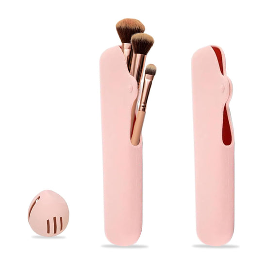 Travel Makeup Brush Holder, Beauty Blender Holder ,Silicone Make Up Brush Organizer Case With Makeup Sponge Holde,Soft & Sleek Cosmetic Pouch For Makeup Tools & Toiletry
